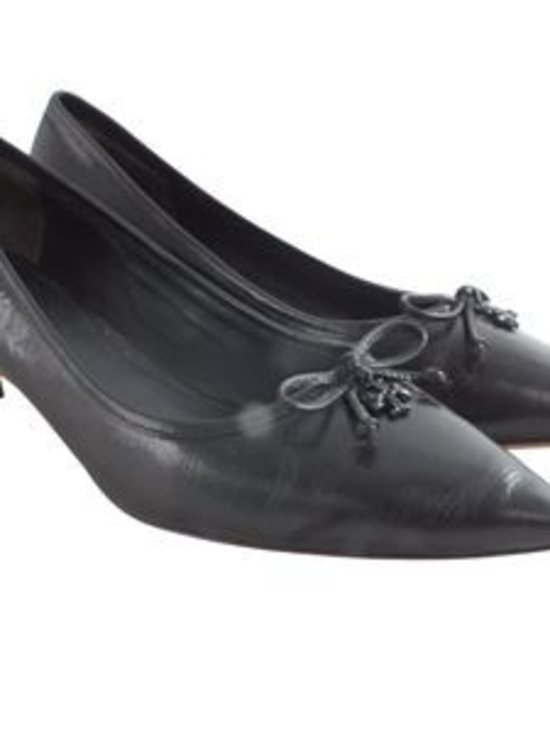 Tory Burch Shoes - Tory Burch Charm Black Kitten Heel Pumps with Bow
